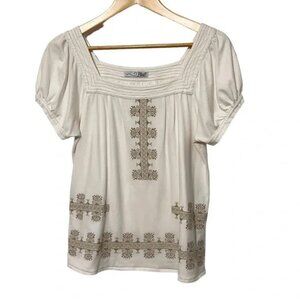 RXB Embroidered Shirt with Short Puff Raglan Sleeve Square Neck S